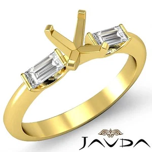Cushion Semi Mount 3 Stone Diamond Engagement Baguette Ring 18k Yellow Gold 0.3C - Picture 1 of 3