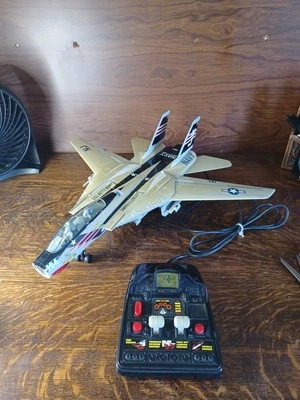 Vtg 1990 New Bright US NAVY F14 Tomcat Corded Remote Control Fighter Jet. Works - Image 1 of 4