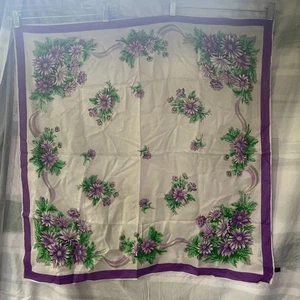 Vintage 50s  PURPLE DAISIES Rayon SCARF Made In Japan Another Hit 30" x 30"  - Picture 1 of 3