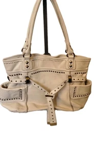 B MAKOWSKY Eden Satchel Off White Leather Belted Shoulder Purse Bag - Picture 1 of 18