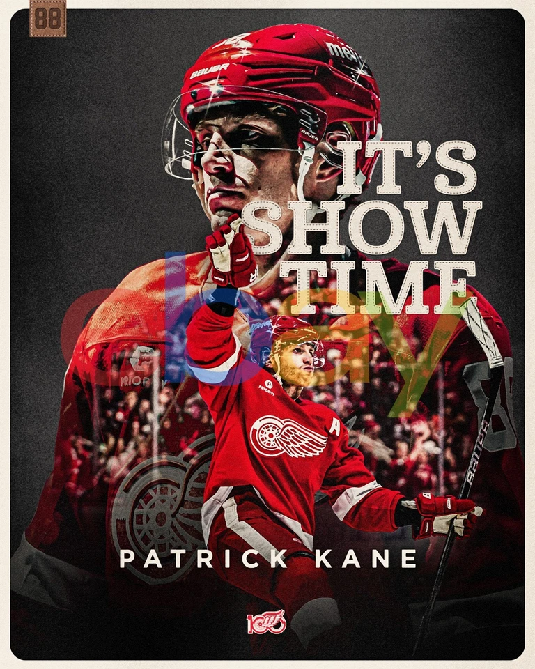 Patrick Kane "Show Time" 100 Year Anniversary Detroit Red Wings 8x10 NHL Photo - Image 1 of 1