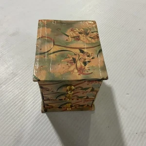 Vintage 1998 Papier Decoupage Stil 3 Schubladen Schmuck Aufbewahrungsbox Engel & Rosen - Bild 1 von 12