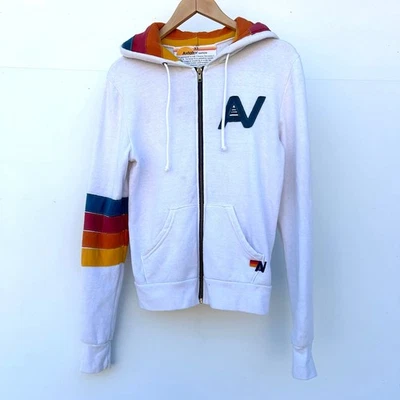 Sudadera con capucha y cremallera completa blanca con capucha arco iris vintage de Aviator Nation para mujer XS Foto 1 de 4