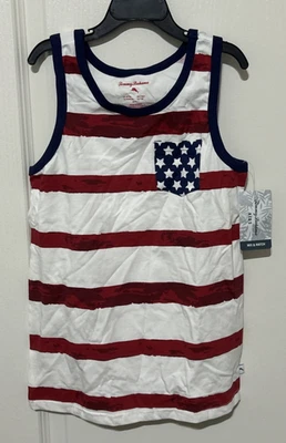 Tommy Bahama 男孩 M (7/8) 红白国旗条纹口袋背心 - 全新带标签 免费发货 — 第 1/4 张图片