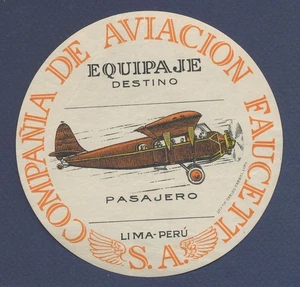Compania de Aviacion Faucett SA - leichter Knick - Vintage 4,25" Kofferaufkleber - Bild 1 von 2