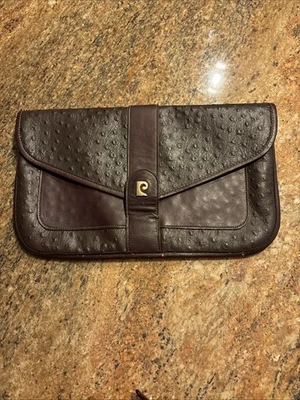 Винтажный Pierre Cardin большой страус кожаный конверт клатч коричневый - Изображение 1 из 4