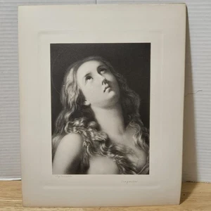 Vintage Mary Magdalene Print-Murillo 14"X11" B&W-Jesus Christ Catholic Christian - Picture 1 of 9