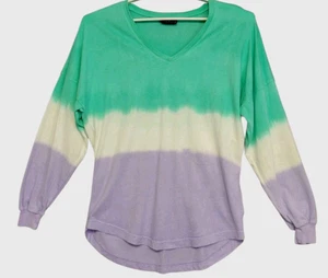 Spirit Jersey Batik Oversize Top Damen Small Grün Lila V-Ausschnitt Langarm - Bild 1 von 14
