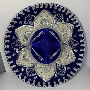 Auténtico Sombrero Mexicano Hecho a Mano Pigalle - Azul y Plata - Hecho en México - Imagen 1 de 6
