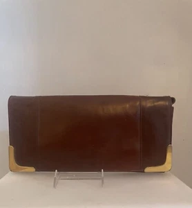 vintage leather handbag Clutch With Removable Leather Strap Gold Detailing - Picture 1 of 11
