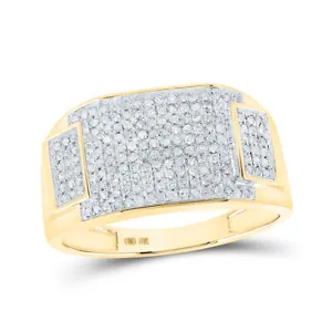 10kt Yellow Gold Mens Round Diamond Rectangle Cluster Ring 1/2 Cttw - Picture 1 of 2