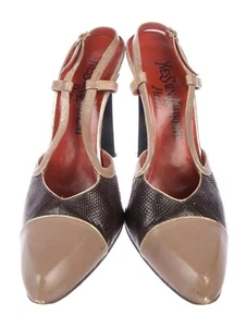 YSL Yves Saint Laurent PARIS Karung Trim Cap Toe Heels Pumps Size 8 AA Narrow - Picture 1 of 5