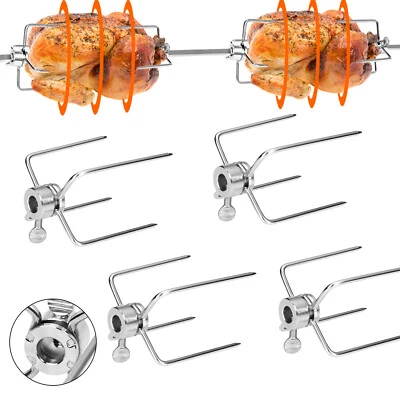 4X BBQ Fleischklammer Drehspieß Fleischnadeln Hähnchen Halter Edelstahl Klammer# - Bild 1 von 4