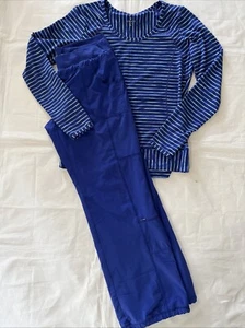 ATHLETA Women’s Royal Blue Double Time Allegro Pants Lined Shirt 14 XL SET 2pc - Picture 1 of 20