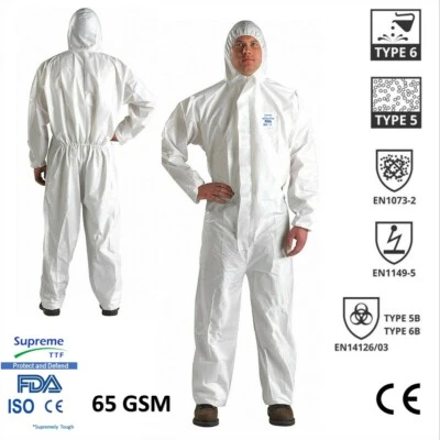 Disposable Coverall SMS Type 5/6 Protection Hooded Overall Suit Boilersuit Paint - Image 1 of 3