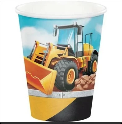 Big Dig Construction 9 oz Hot/Cold Cups Paper 8 Pack Boy Kids Birthday Tableware - Image 1 of 2