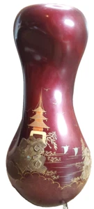 Red Oxblood PORCELAIN VASE Kyowa Co JAPAN Gold Enameled Pagoda Scene with MOP - Picture 1 of 9