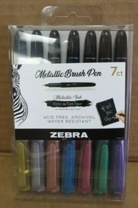 ZEBRA 01607 MEDIUM POINT ASSORTED INK METALLIC BRUSH SIMMERING COLOR PEN 7 COUNT - Picture 1 of 4