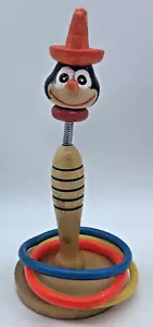Vintage Wooden Ring Toss Game Toy Spring Clown Bobblehead Hat Made in Japan - Picture 1 of 7