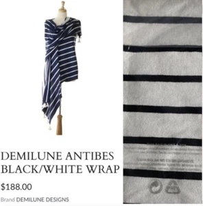 NWT Demilune White/Black Reversible Wrap/Scarf Black Pompoms 100% Pima Cotton - Picture 1 of 8