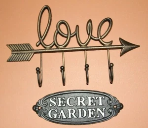 Love Garden Decor Mothers Day gift Arrow Garden Patio Hooks Wall Plaque, Metal - Picture 1 of 10