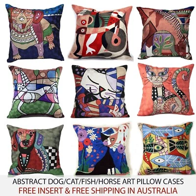 Arte Abstracto Animal Perro Gato Seda Lujo Almohada Nórdica 18" Funda de Cojín con Inserto Foto 1 de 4