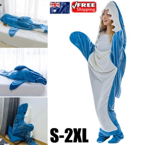 Shark Blanket Super Soft Cozy Flannel Hoodie Shark Sleeping Bag Jumpsuit Pajamas - Picture 1 of 17