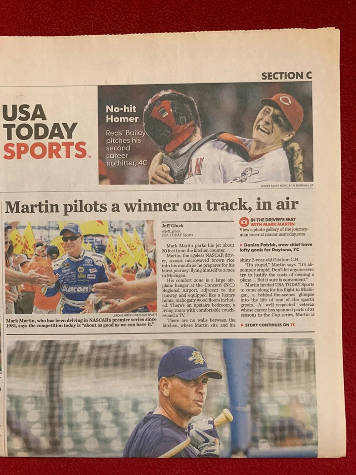 2013 No Hitter Homer Bailey periódico Cincinnati Reds béisbol vintage EE. UU. Hoy Foto 1 de 1