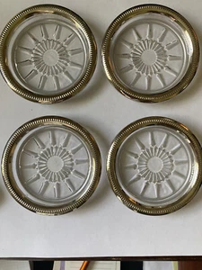 4 SILVER PLATED GLASS & SILVERPLATE COASTERS/ASHTRAYS - Picture 1 of 2