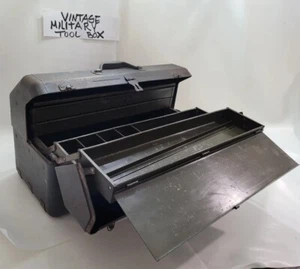 Military Carry Tool Box Metal Cantilever Vintage Heavy Duty 22×10x13 Mechanic - Picture 1 of 12