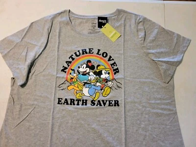 CAMISETA MUJER DISNEY TALLA 2X GRIS GRÁFICOS EN LA PARTE DELANTERA NATURE LOVER EARTH SAVER Foto 1 de 4