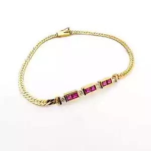 Vintage Ruby and Diamond Bracelet 14k Yellow Gold - Picture 1 of 8