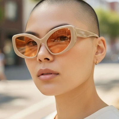 Gafas de sol ojo de gato beige de gran tamaño puntiagudas de moda altas - Gafas para mujer Foto 1 de 3