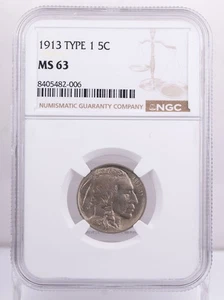 Certified 1913 Type 1 Buffalo Nickel NGC MS63 5c - Picture 1 of 4