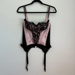 Fredericks of Hollywood Bustier Corset Purple Pink Lace Bows 38 Medium Floral - Picture 1 of 3