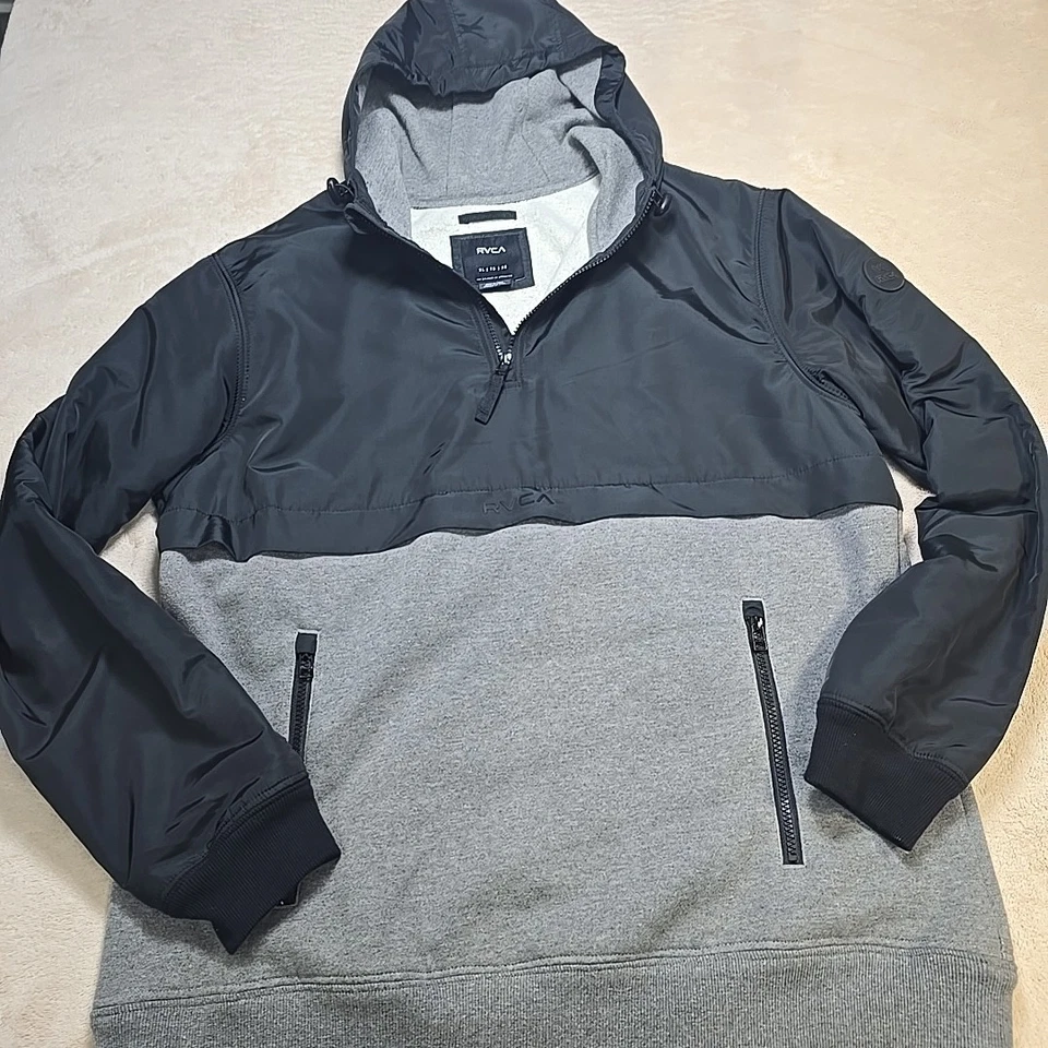 RVCA Jacket Mens XL Black/Gray Half Zip Fleece Lined Zip Pocket Sweatshirt - Image 1 of 4