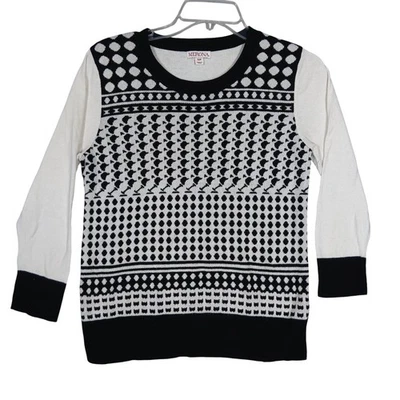 Suéter Merona Top Talla S Pequeño Blanco y Negro Estampado Geométrico Manga 3/4  Foto 1 de 4
