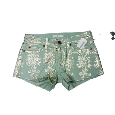 Pantalones Cortos Para Mujer 24 Neiman Marcus Estampado Dorado Denim Nuevo con Etiquetas 7 For All Mankind Foto 1 de 4
