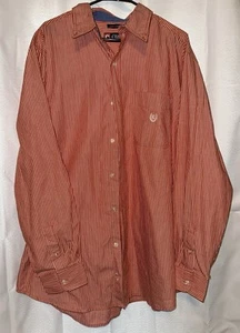 Chaps Men's XLT Shirt Long Sleeve Button-Down Orange/White Striped Front Pocket - Picture 1 of 8