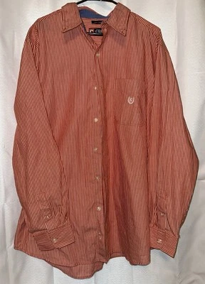 Chaps Men's XLT Shirt Long Sleeve Button-Down Orange/White Striped Front Pocket - Image 1 of 4