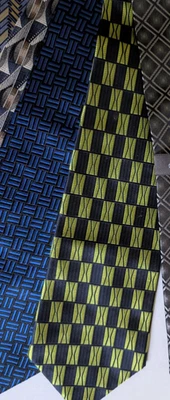 Henry Grethel men’s silk ties blue, green, geometric, standard width & length - Image 1 of 3