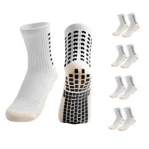 4 Pairs Youth Grip Soccer Socks Grip Socks Kids Boys Girls One Size White - Picture 1 of 8