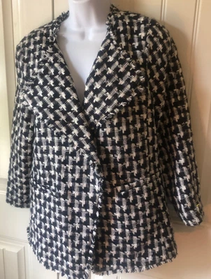 Abrigo de pata de gallo azul marino/blanco de Ann Taylor NWT$179.  Algodón Talla Mediana Foto 1 de 4