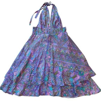 Vintage 100% Silk Dress Paisley Pastel 1970s Halter One Size - Image 1 of 4