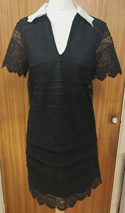 Zara Ladies Black & White Collar Short Sleeve Mini Lined Dress.. Size M.. USED.. - Picture 1 of 11