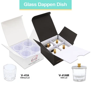 4 Pack Thick Glass Crystal Dappen Dish Cup With Octagon Metal Lid Nail Art Tools - Picture 1 of 23