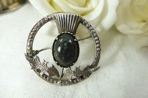 Antique Edwardian Silver Scottish Thistle Speckled Agate Brooch c1910 - Picture 1 of 12