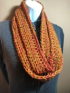 Infinity Hand Made Crochet Scarf 2.5 x 66 Fall Deep Golds Autumn Beauty Soft - Picture 1 of 7