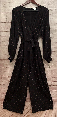 Maison Jules Womens Black Jumpsuit Ladybug Surplice Neck Wide Leg Cropped Size 8 - Image 1 of 4