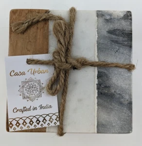 Casa Urban Drink Coasters Wood & Stone Three Color 4" Square Set of 4 - Picture 1 of 2